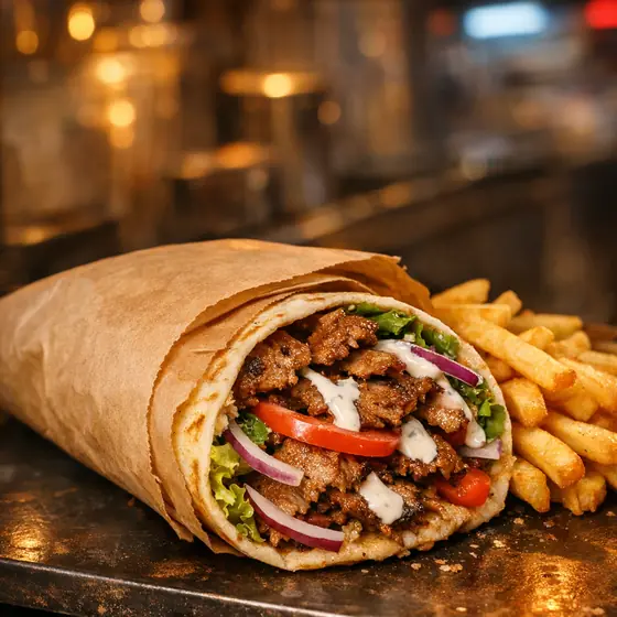Galette kebab garnie avec frites